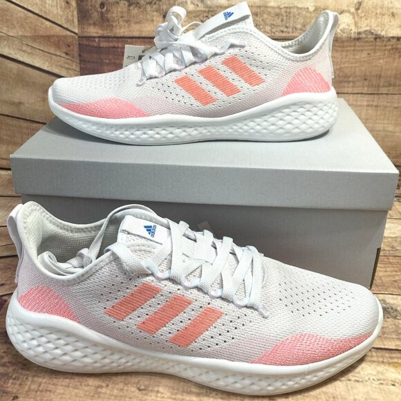 Adidas Women's M Fluidflow 2.0 Running Shoes White Pink Turbo NEW Sz 8.5 - Picture 1 of 11